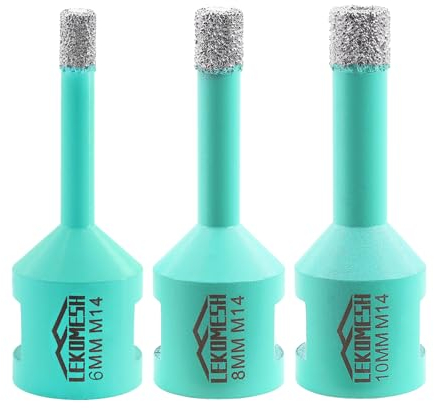LEKOMESH Diamond Tile Drill Bits - 3pc 6/8/10MM Hole Saw for Porcelain, Ceramic, Marble, Granite, Stone, Quartz - M14 Thread