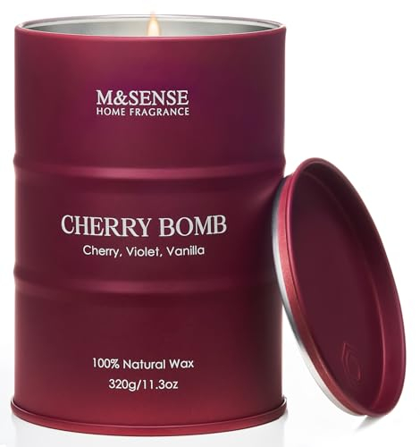 M&SENSE Kirschbombe Duftkerzen, Süße Kerzen für Zuhause duftend, Natürliche Sojawachskerze, Kerzen Geschenke für Frauen, 11,3 oz 70 Stunden Brenndauer