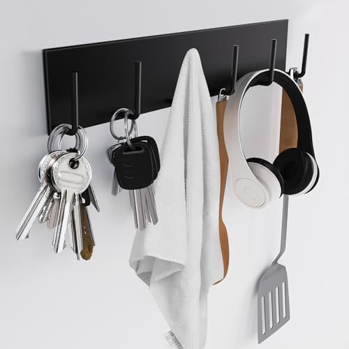 Magnetic Key Holder Wall Mount, Magnetic Key Rack Hanger with 6 Hooks for Metal Front Door, Magnetic Utensil Holder for Fridge, Strong Magnet Hanger Hook for Hanging Purse Kitchen Grill Tools Coat