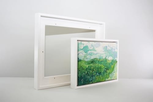 photoframesandmore White Wooden Tray Frames. 22mm Deep. Standard Size. Floating Effect Frames for Canvases. 20x20cm