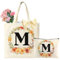 Wzczf Initial Floral Canvas Tote Bag,Canvas Einkaufstasche mit Reißverschluss, Personalisiert Initialen Baumwolltasche Geschenk für Freundin Frau Mama Schwester Geburtstag Hochzeit Muttertag (M)