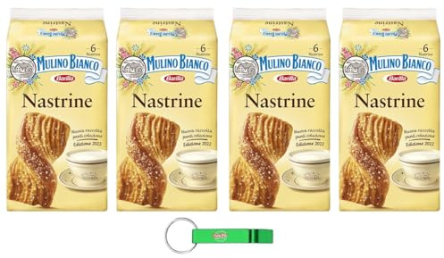 4 x Mulino Bianco Nastrine Brioche di Pasta Sfoglia – Pasta Sfoglia – Pasta Sfoglia – Spuntino Dolce Italiano 240 g Confezione Ogni confezione contiene 6 snack + Beni Culinari Portachiavi Gratis