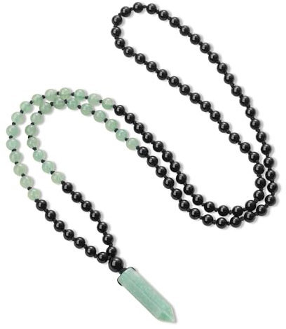 COAI Damen 108 Mala Yoga Kette Buddhistische Halskette Gebetskette aus grüner Aventurin und Onyx mit Aventurin Kristall-Anhänger