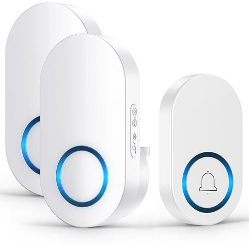 Vexloria Wireless Doorbell with Receivers, 150M Long Range Door Bells Battery Operated, Door Chime kit with 60 Melodies, 4 Volume Levels, LED Flash-White