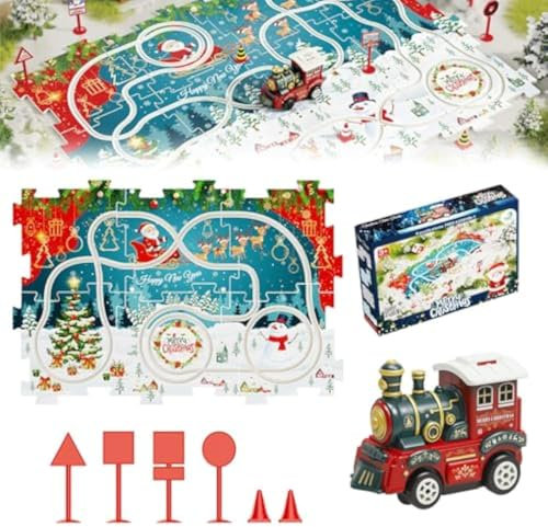 PuzzleRacer Kids Car Track Set, Christmas Rail Car Puzzle Track, PuzzleRacer Kinder-Autobahn-Set, Pädagogisches Spielzeug Autorennbahn Spielset, Puzzle-Schienenspielzeug mit Weihnachtszug