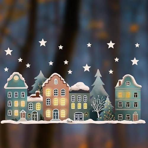 TinyFoxes Fensterbild Häuser - groß - weihnachtliche Fensterdeko - statisch haftend und wiederverwendbar - handgezeichnetets Motiv - von Kristin Franke