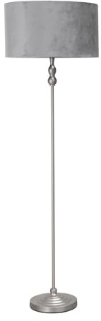 ValueLights | Brushed Chrome Metal Candlestick Floor Lamp with Grey Velvet Drum Shade Living Room Light | Floor Lamps, Home Décor & Improvement Essential | Included LED Bulb