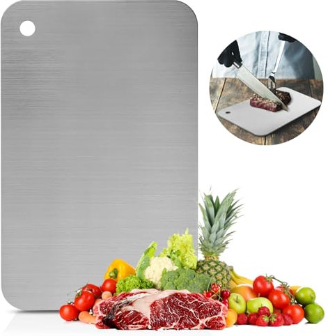 SenaiMy Tabla de Cortar de Titanio 30x20 cm Tabla de Cortar de Acero Inoxidable Tabla de Cortar Cocina Titanio Doble Cara Cutting Board para Carne, Verduras, Frutas