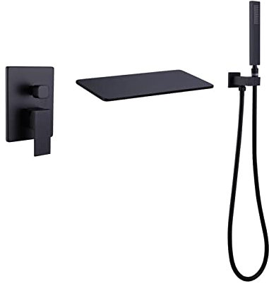 Robinet de baignoire mural noir avec fixation de douche – Mitigeur de douche à levier unique pour baignoire – Robinet mitigeur cascade