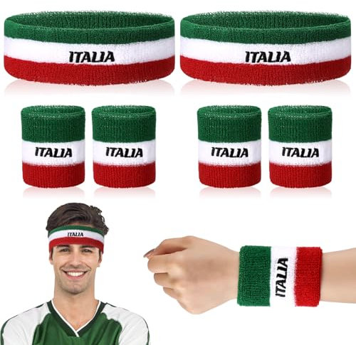 Jadive 2 Sets Italien Schweißband Set Italien Stirnband und Armbänder Beinhaltet 2 Stirnschweißbänder und 2 Paar Sport Armbänder Kostümabsorbierendes Stirnband für Männer und Frauen