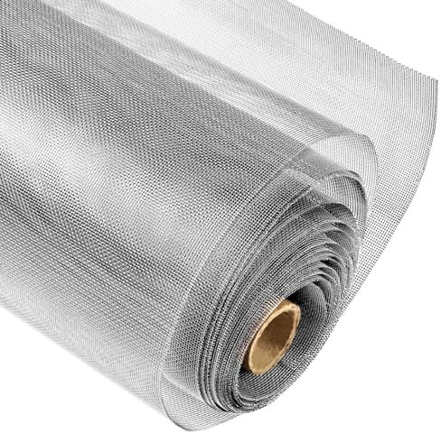 FCSOTSPS Window Screen Replacement,35.43IN x 16.4FT 304 Stainless Steel Mesh Window Screen Roll,Silver Metal Woven Wire Mesh Screen for Window, Door, Patio,Pet (22 Mesh)