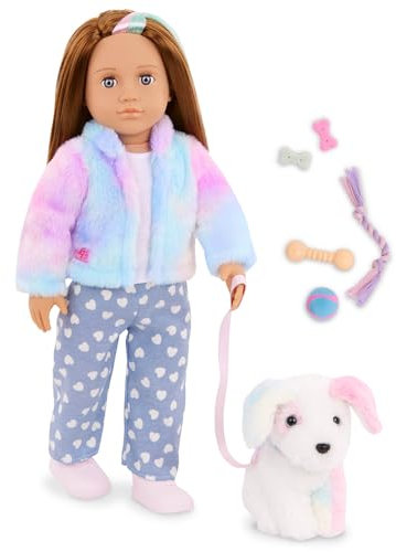 Our Generation – 18-inch Doll & Pet Puppy Set – Rainbow Dog Plush Stuffed Animal – Pet Care Accessories – Pretend Play – Toys for Kids Ages 3 Years & Older – Skylar & Bow