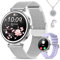 Efolen Smartwatch Donna con Chiamate, 1.27 Orologio Smartwatch con Fisiologia Femminile, 24H Monitor SpO2 Sonno, 110+ Sports Smart Watch Rotondo per Android iOS, Argentato Regalo Collana Anello
