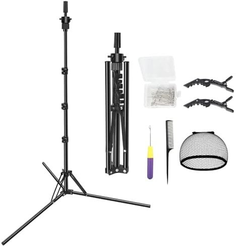QUANMINXF 63 Inch Wig Stand Tripod, Mannequin Head Stand, Training Head Stand Tripod, Hairdressing Doll Mannequin Head Stand for Mannequin Head, Canvas Foam Head, Manikin head for Wigs (Black)