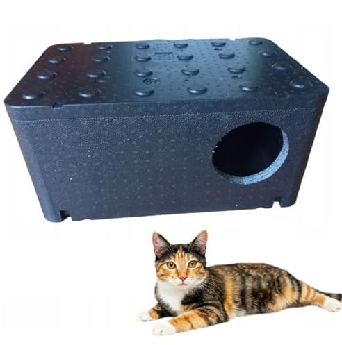 QLS Wetterfestes Katzenhaus aus Styropor – 60x40 cm isoliertes Schutzhäuschen Schwarz