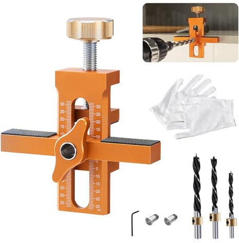 Schranktür Installationspositionierer Set, mit 3 Bohrern und Arbeitshandschuhen Aluminiumlegierung Einstellbarer Schrank Tür Installations Positionierer Schnellmontage Schrank Woodworking Tools