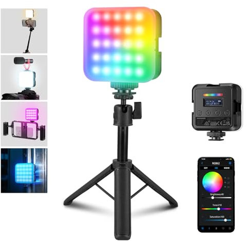NEEWER Magnetic RGB Camera Video Light with Desk Tripod Stand & 3 Cold Shoes, Upgraded APP Control, CRI97+ 2500-8500K 2000mAh Rechargeable Photography Recording Small LED Panel Lighting, RGB62