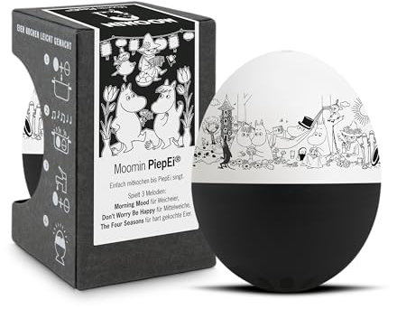 Mumin PiepEi Black & White - Singende Eieruhr zum Mitkochen - Eierkocher für 3 Härtegrade - finnischer Cartoon-Klassiker - Lustiges Kochei - Musik Eggtimer - Brainstream