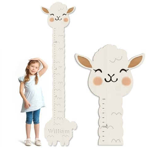 CHARMIBLE Personalisiert Messlatte Kinder Holz für Baby- & Kleinkinderzimmer mit Namen, Abnehmbares Messlineal für Baby-Messlatte für Schlafzimmer, Wanddekoration (Lama)