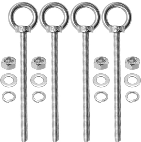 MospdyGear 4Pcs M8 x 120mm Eye Bolt with Nut Washer, 304 Stainless Steel Shoulder Lifting Ring Eye Bolt, Replace for Hanging Item