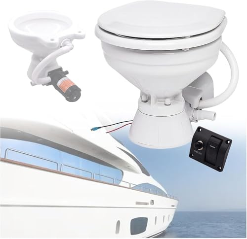XNXYSMKJ 12V Quiet Flush Electric Marine Toilet,Compact Boat Toilet Head RV Toilet Camper Toilet for Boats,Camper,Single Button Flush Switch Panel,Space Saving