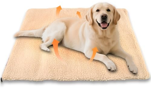shallyong Selbstheizende Decke für Katzen Hunde, Wärmematte Katzendecke Hundedecke 95x65 cm, Haustiere Wärmematte Winter, Selbstwärmende Hundmatte, Flauschig Waschbar, Geräuschlos rutschfest (Gelb, L)