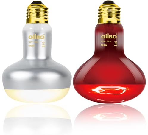 Oiibo Reptile Heat Lamp Blub, 2Pack 75W Day & Night Reptile Heat Lamp,UVA Daylight Heat Basking Bulbs Infrared Heats Light Bulb for Reptiles Bearded Dragon Lizard Turtle