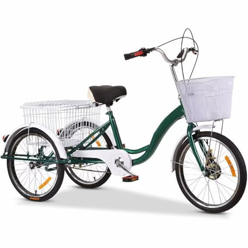 LSQXSS Lastenfahrrad mit großem Stahlkorb, Rikscha-Dreirad mit Pedalen, höhenverstellbarem Sattel und Lenker, Cruiser-Trike, 3-Rad-Fahrrad