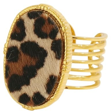 Sanixa Karma NH11308658 Damenring Gold Leo Ring Edelstahl vergoldet Kunstfell oval od. rund verstellbar modern Damenschmuck Damen Geschenk Frauen Statementring Fingerring verstellbar