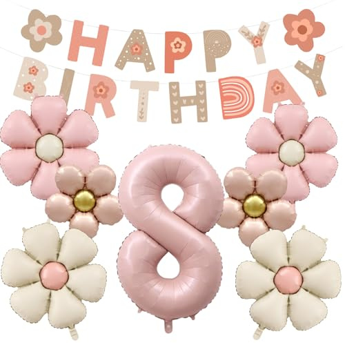 8 Stück Geburtstagsdeko 8 Jahr Mädchen, Gänseblümchen Deko 8 Geburtstag | Gänseblümchen Ballon, Helium Ballon Blume, Feen Deko Kindergeburtstag, für Geburtstag Jubiläum Motto Party