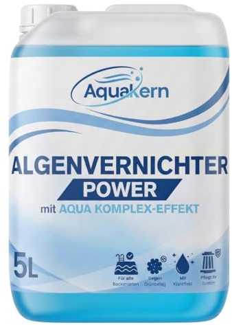 Algenvernichter Pool Power 3x5L [mit Aqua KLAR KOMPLEX] entfernt Grünbelag | Algizid bei Grünalgen | Für mehr als 500.000 Liter | Schaumfreier Algenverhüter | Algenschutz | Made in Germany