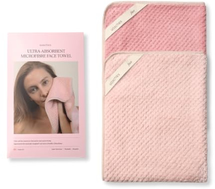 waschies saugfähiges Mikrofaser-Gesichtshandtuch 2er Set Blush/Soft Rosé | Schnell trocknend und super weich, ideal für tägliche Pflege, Reisen und Fitness, geeignet für alle Hauttypen