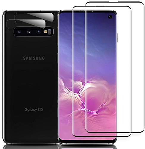 Schutzfolie für Panzerglas für Samsung Galaxy S10, Fingerabdruck-ID Unterstützen 2&2 Stück 9H Glas Displayschutz mit Kameraschutz, 3D Gebogen Folie Kompatibel mit Handyhülle für Samsung S10