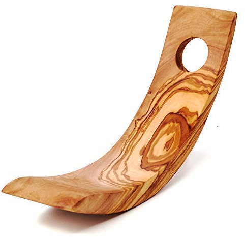 das Olivenholzbrett® Flaschenhalter aus Olivenholz/Weinständer Holz/Weinflaschenhalter/sichelförmig geschwungen/Weinhalter aus Olivenholz