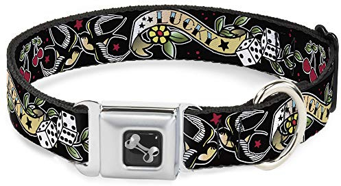 Buckle-Down Pet Collar, Dog Collar Metal Seatbelt Buckle, Lucky Black, 15 to 24 Inches 1.0 Inch Wide