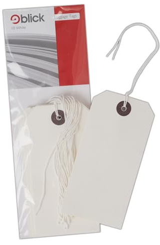 Blick Luggage Tags, White, Rectangular, 120mm x 60mm, 10 Labels, for Home, Family, Travel, Suitcase, Airport