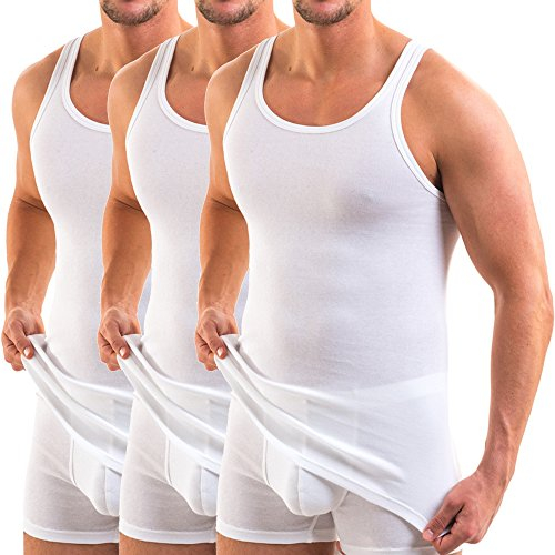 HERMKO 3000 Cannottiera a Coste da Uomo 100% Cotone, Testata tossicologicamente, Canotta Intima Top Sportivo Franco Fabbrica - Confezione da 3 Pezzi, Farbe:Bianco, Größe Herren:7 (XXL)