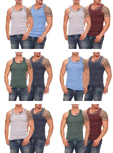 Cocain underwear 12 Stück Herren-Unterhemden Vollachsel Achselhemden super weich Feinripp Gr. 4XL dunkelfarbige unterhemden Herren Feinripp