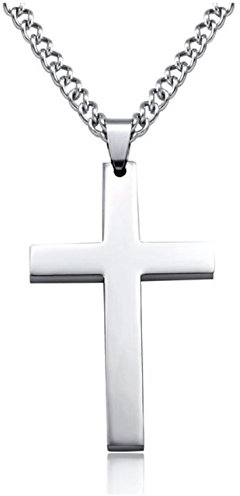 Gkmamrg Kreuz-Anhänger Edelstahl Kreuz Anhänger mit 55 cm Halskette für Herren Damen Damen Silber Schwarz Gold, Edelstahl, Ohne Stein