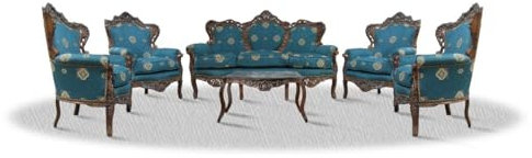 Casa Padrino Barock Sofa Set 3er Sofa 4 Sessel und Tisch mit Glasplatte - Antik Möbel