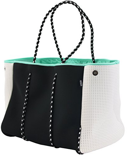 QOGiR Neopren-Mehrzweck-Strandtasche mit Innentasche mit Reißverschluss (schwarz, groß)
