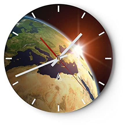 Modern Wanduhr Erde Galaxie Kugel Lande 40x40cm Rund Groß Wand Uhr Glas Analog Zimmeruhren Küche Büro Wohnzimmer Glasuhr Wall Clock Dekoration Design Wanddekoration Küchenuhr C3AR40x40-2120