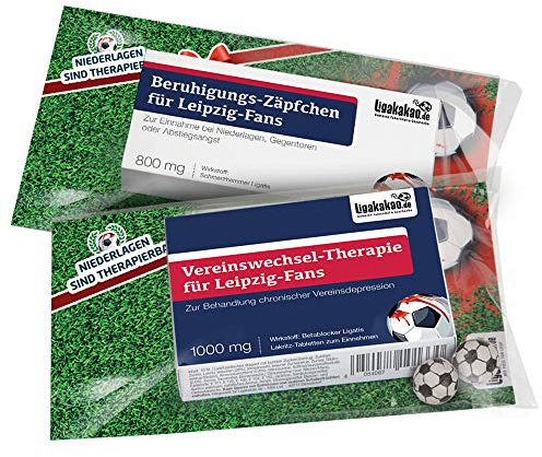 Die Kleine Therapie für Leipzig-Fans | 2X süße Saison-Schmerzmittel | Witzige Geschenke & Fanartikel by Ligakakao.de | Besser als Kaffee-Tasse, Kaffeepott, Becher oder Fahne