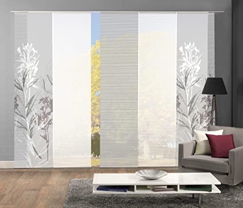VISION S 95653-0307 | 5er-Set Schiebegardine SEMORA | halb-transparenter Stoff in Bambus-Optik | 5X 260x60 cm | Farbe: Grau
