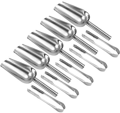 Ice Scoop Tongs Set, 5pcs Sweet Tongs and 5pcs Ice Scooper for Pick and Mix, Stainless Steel Food Scoop Serving Tongs Small for Bar Ice Bucket Kitchen Wedding Party Buffet Supermarket