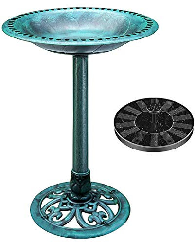 VIVOHOME Polyresin Vogeltränke mit solarbetriebenes rundes Teichbrunnen Vogeltränke mit Solarbrunnen 2 in 1 Antike Vogelbad für Draußen Garten Vogelbecken Futter Schüssel für Wildvögel Wassertränke