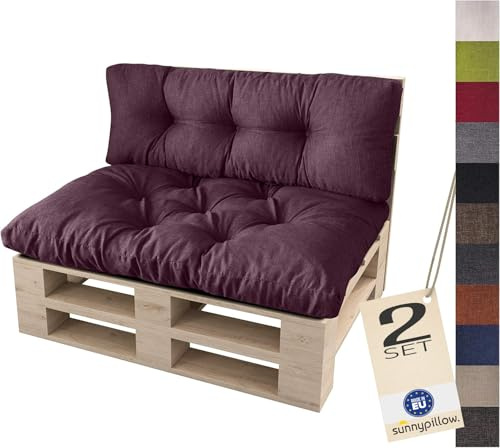 sunnypillow Palettenkissen für Palettenmöbel - 2er Set - Palettenauflage 120 x 80 für Palettensofa - Palettenpolster für Garten, Gesteppte Kissen für Europaletten - Sitzkissen & Rückenkissen Violett