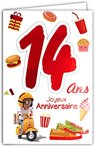Afie 69 – 2114 Karte Happy Birthday 14 Jahre für Jungen und Mädchen – Roller Vespa Geschenke