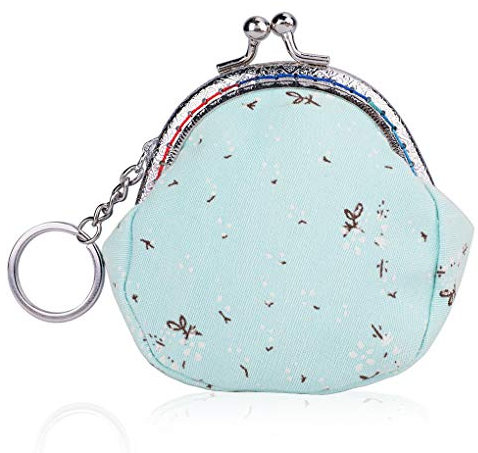 Oyachic Fleur Porte Monnaie Floral Coin Purse Vintage Wallet Portefeuille Fermoir Clic Clac Femme Pièces Pochette en Toile Porte Carte (Bleu)