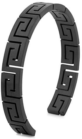 Akitsune Argius Mäander Armreif | Griechisch Antik Armschmuck Frauen Herren Edelstahl Armband Cuff - Schwarz 60mm